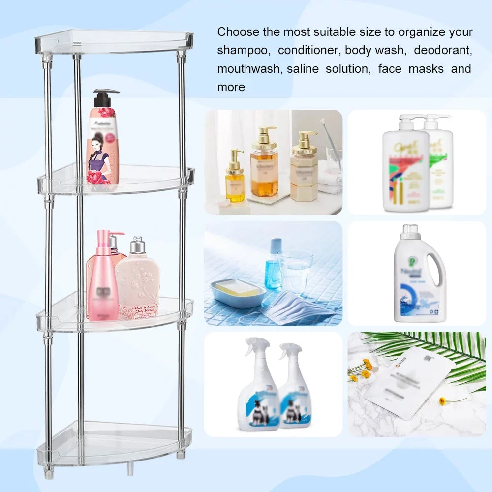 Walmeck 4-Tier Corner Storage Organizing Caddy Stand for Bathroom Vanity Countertops Free Standing  2 Shelves Clear