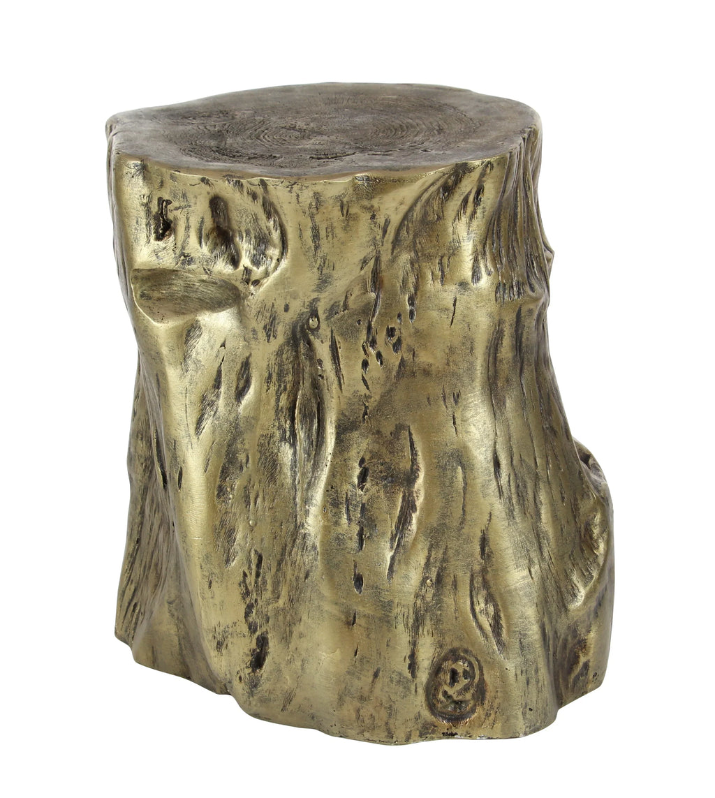 DecMode Eclectic Gold Chopped Tree Log Inspired Accent Table, 18" x 19" with Gold Carved Wood Grain Finish