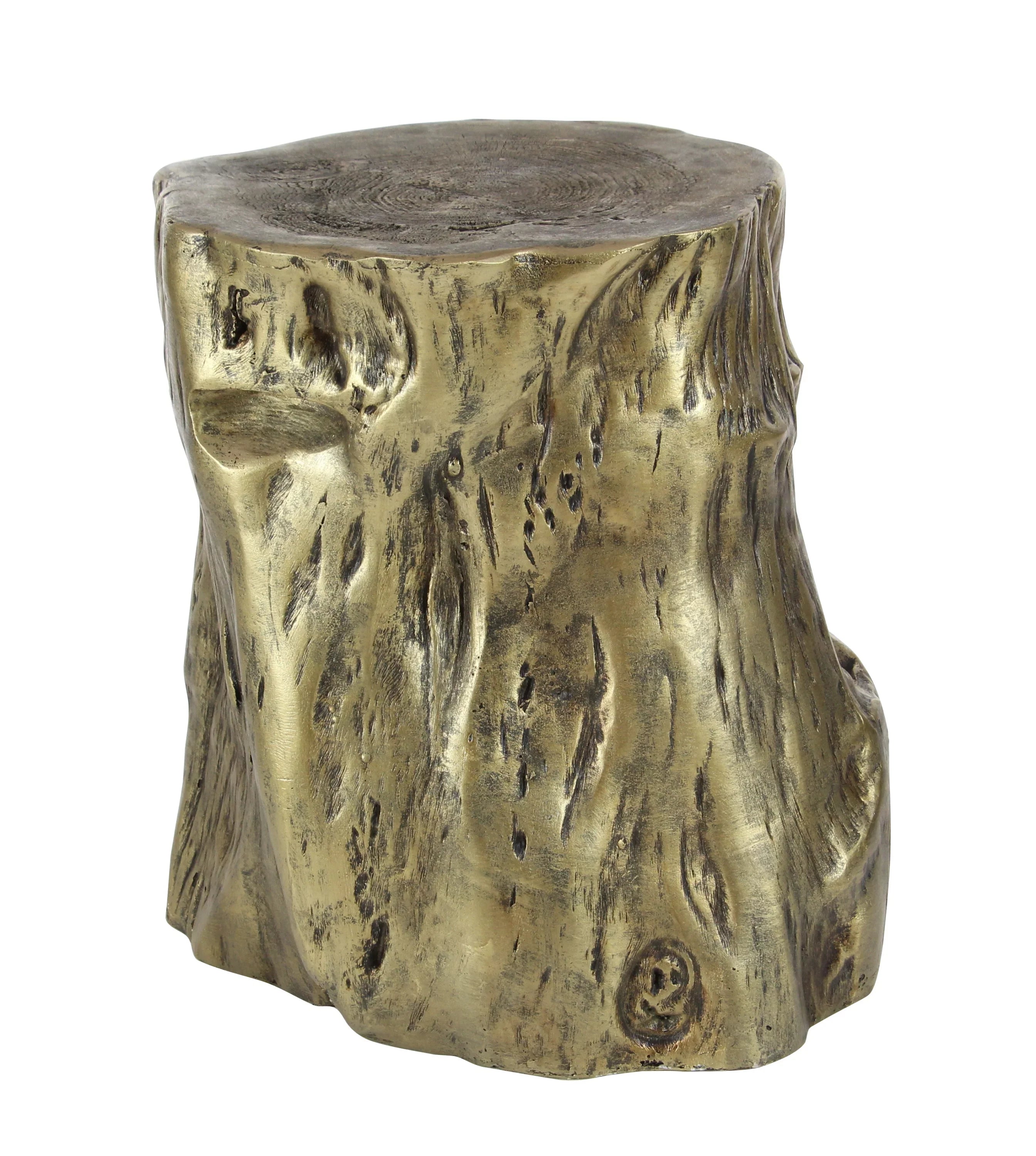 DecMode Eclectic Gold Chopped Tree Log Inspired Accent Table, 18" x 19" with Gold Carved Wood Grain Finish