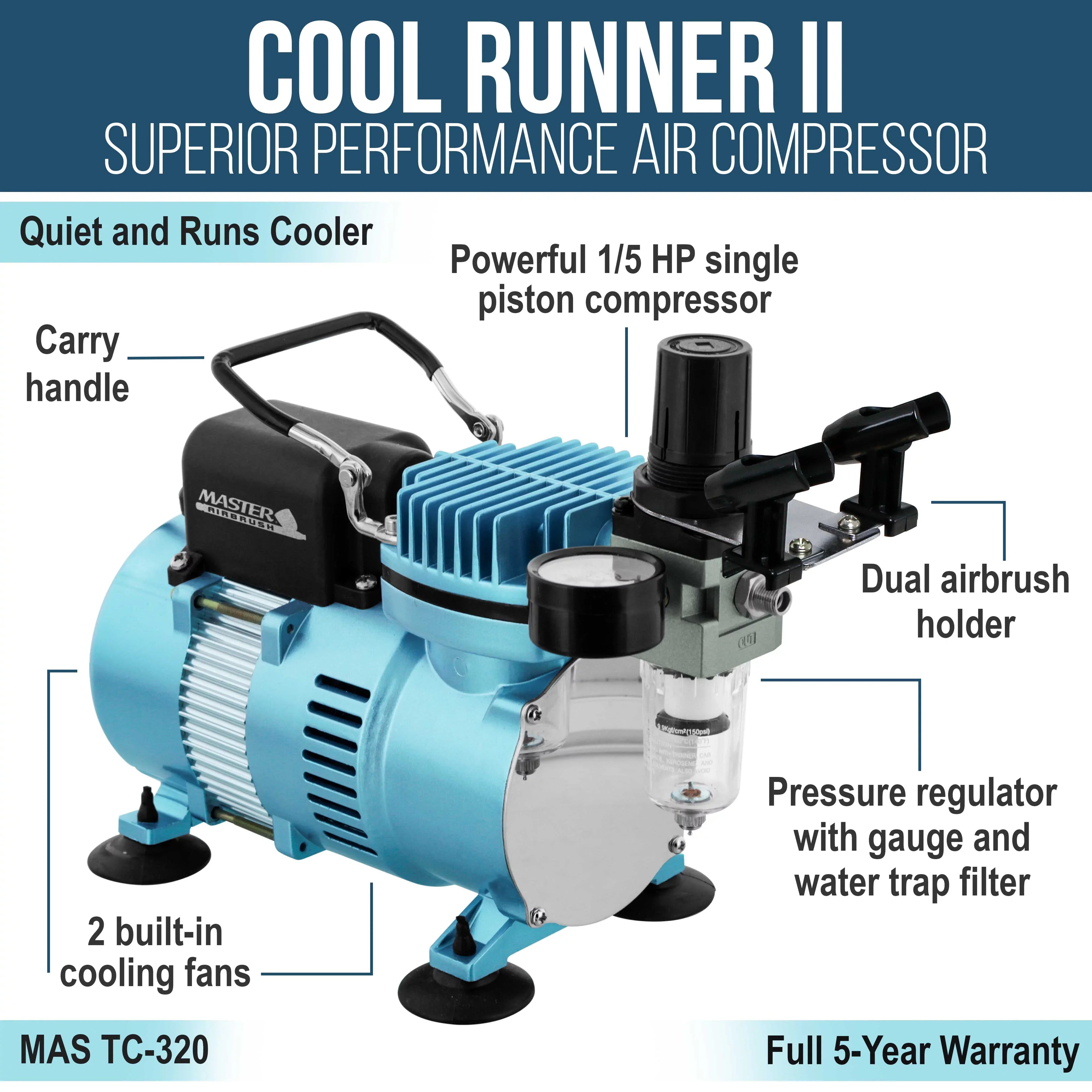 Master Airbrush Dual Fan Air Compressor System Kit with a  Gravity Feed Airbrush Set, 0.3 mm Tip, 1/16 oz Fluid Cup