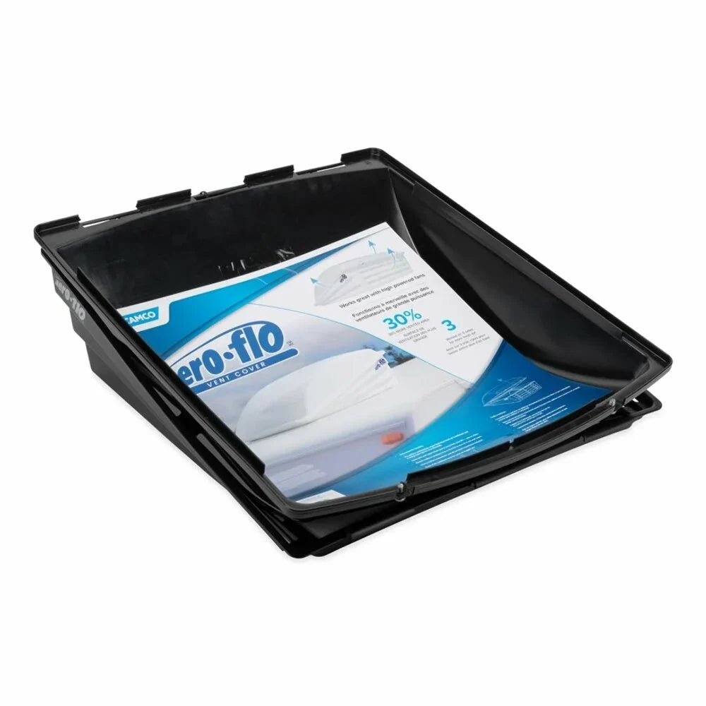 Camco Aero-Flo Roof Vent Cover, Mounts to Existing 14” x 14”  Roof Vents | Black Plastic (40711)