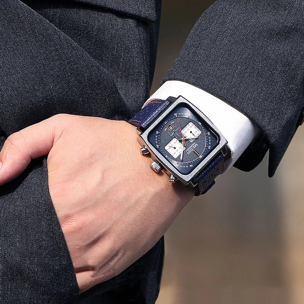 Fashion  Square Men Watch Luminous Quartz Waterproof Calendar Leather Wrist