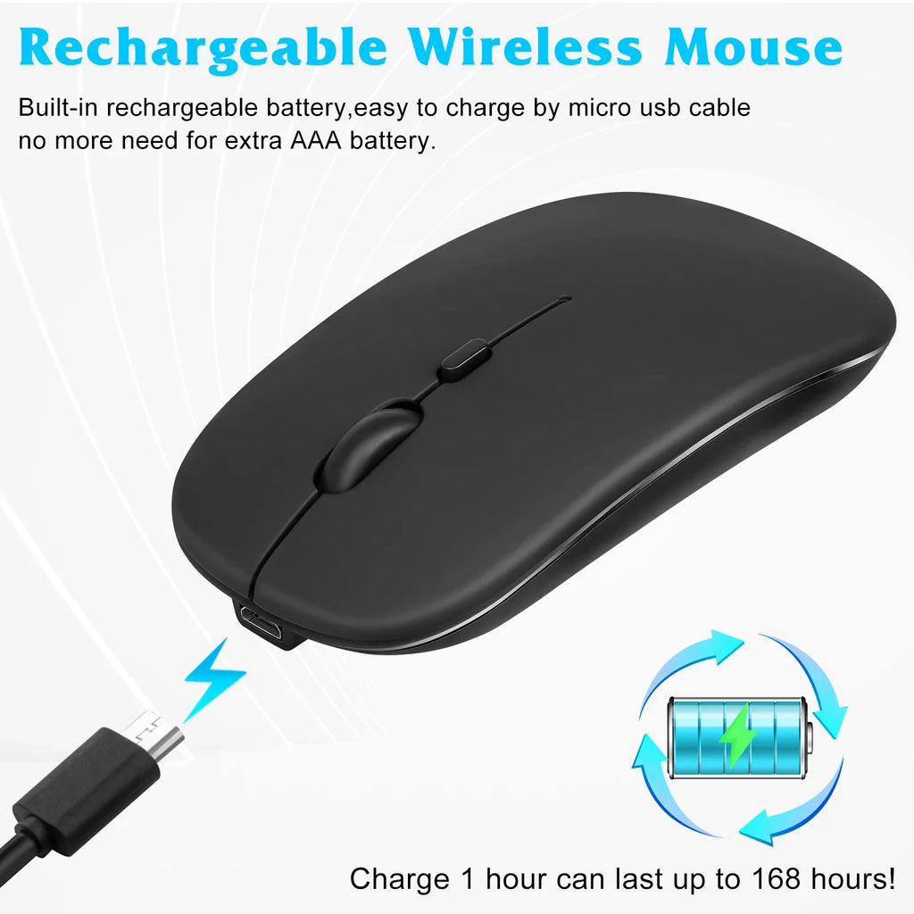 Rechargeable Bluetooth Keyboard and Mouse Combo Ultra Slim Full-Size Keyboard and Ergonomic Mouse for Xiaomi Mi Mix 2S and All Bluetooth Enabled Mac/Tablet/iPad//Laptop - Onyx Black