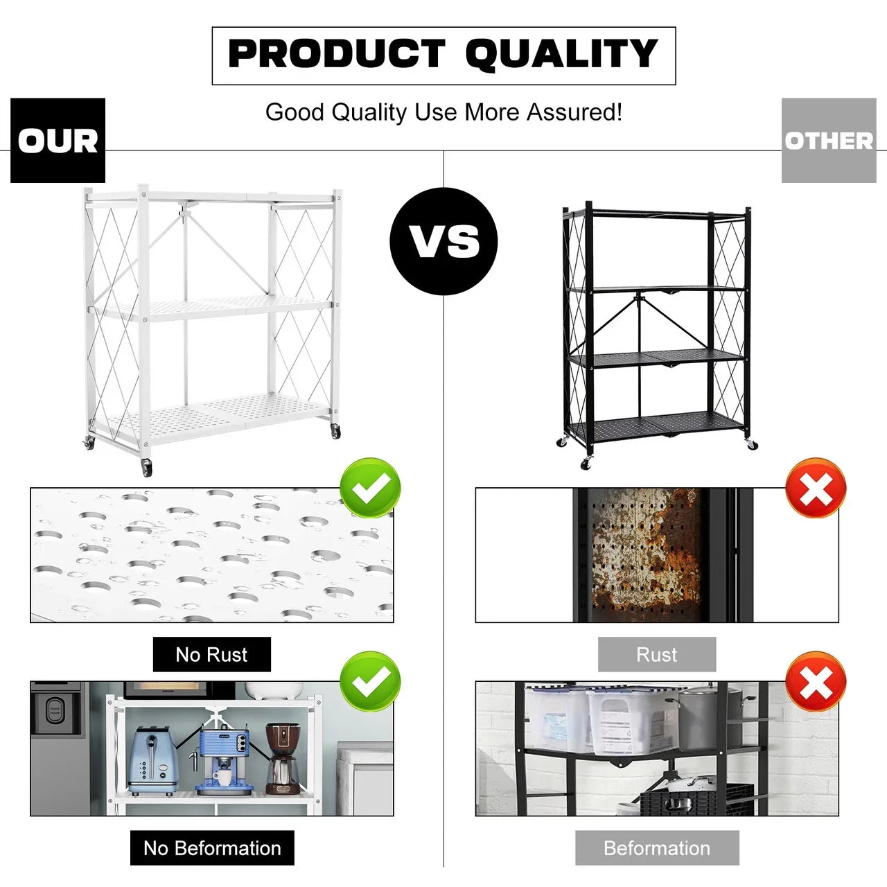 QRInnovations 3/4 Tier Heavy Duty Metal Rack Storage Modern Style Shelving White