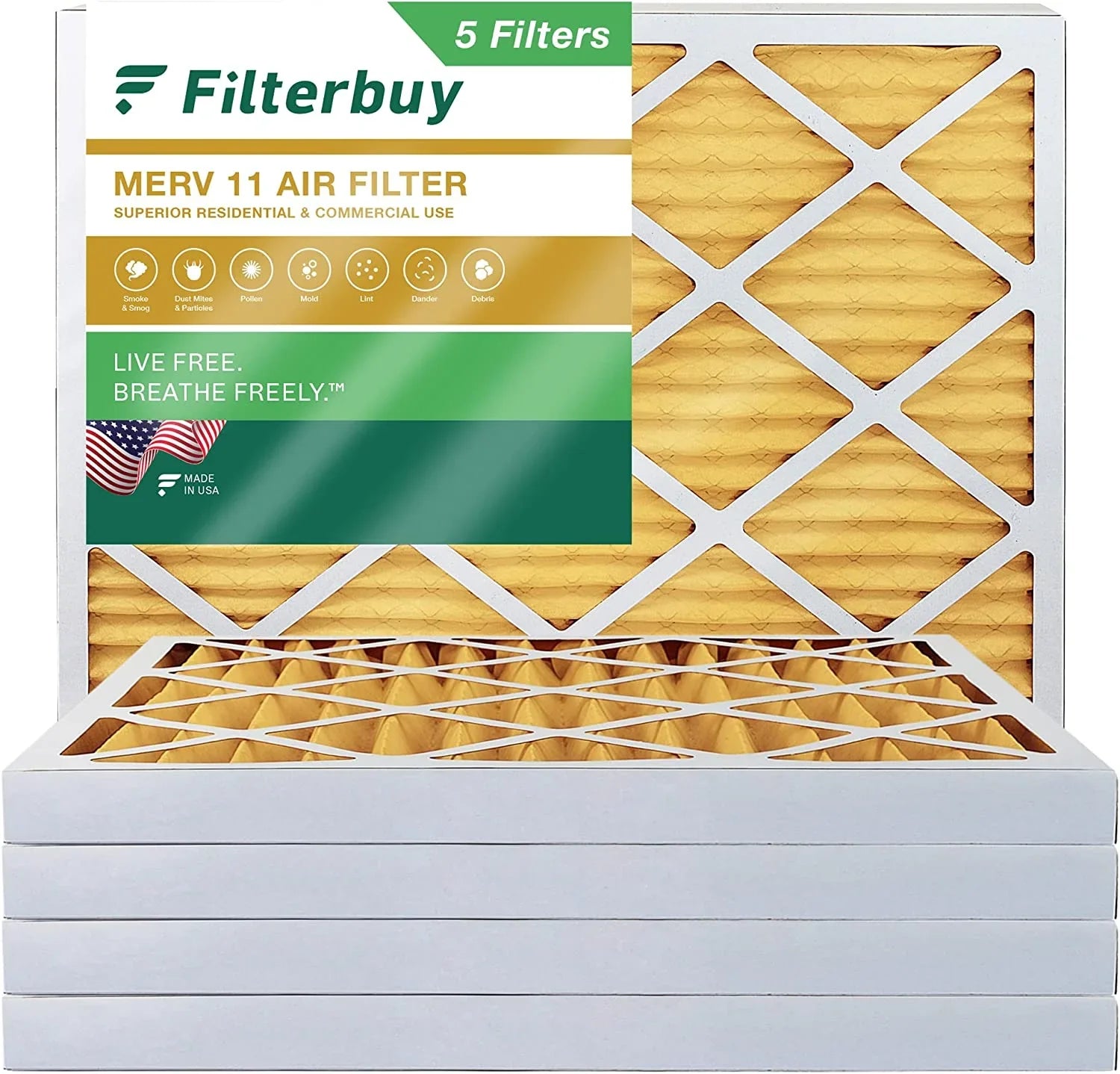 Filterbuy 10x16x2  11 Pleated   Furnace Air Filters (5-Pack)