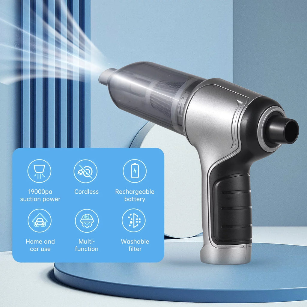 Tomfoto Handheld Car  Handheld Cordless Cleaner Portable  Air Duster & Hand Pump With 19000Pa Strong Suction   for Pet Hair Dust Gravel Cleaning Home Office
