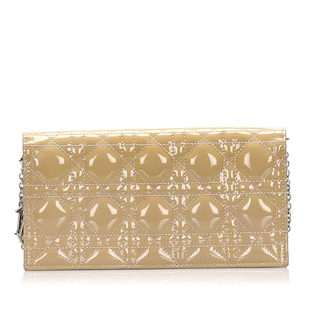 Pre-Owned Authenticated Dior Cannage Wallet on Chain Patent Leather Brown Crossbody Bag Women (Good)