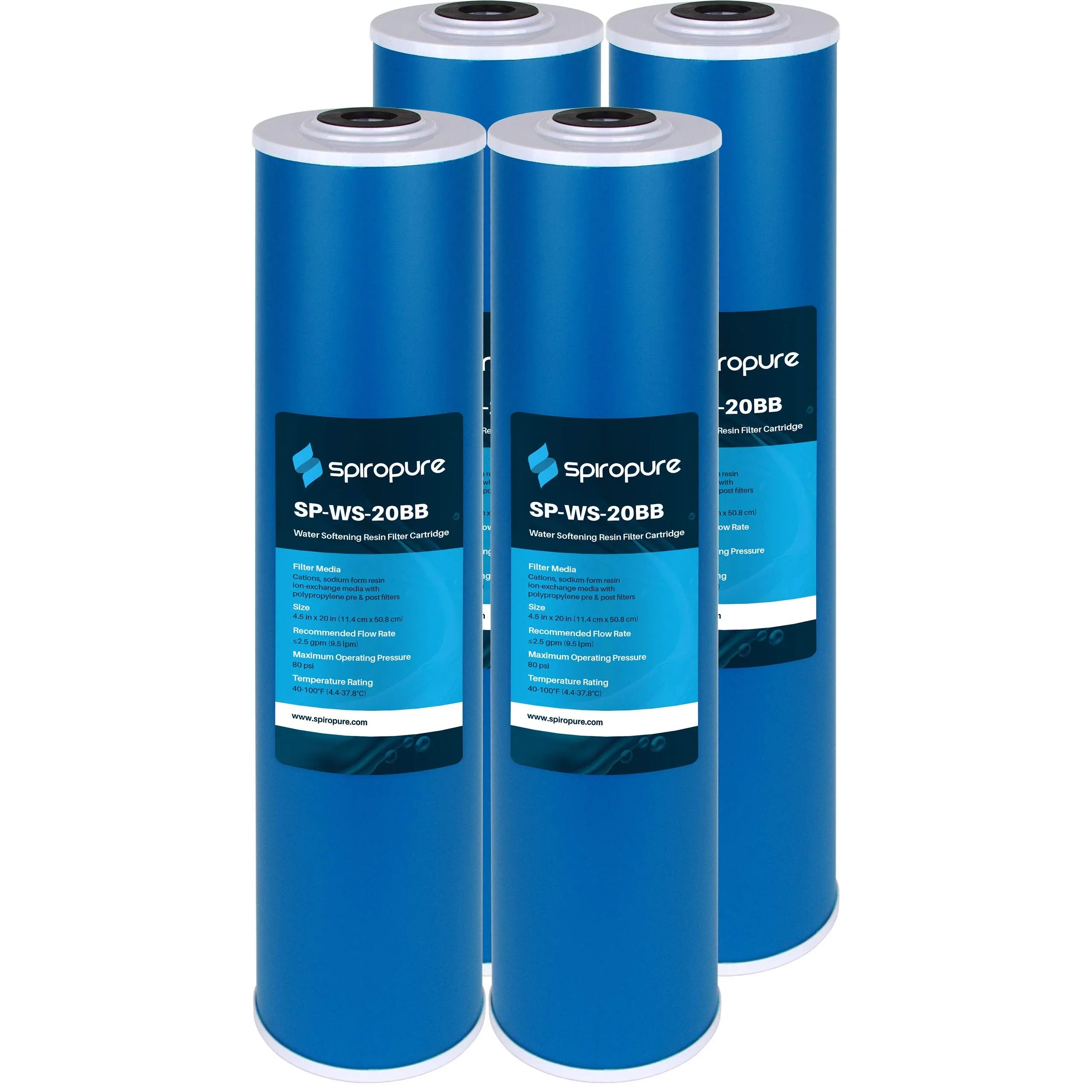 SpiroPure --20BB 20” x 4.5” Cation Resin Water Softener Cartridge -20BB 155321-43 (Case of 4)