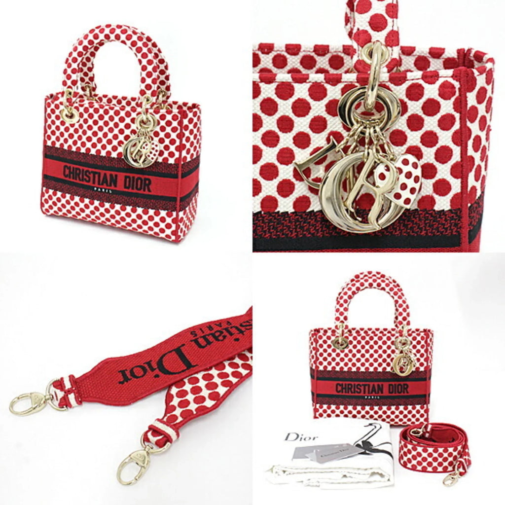 Pre-Owned Christian Dior  Dior Amour Lady -Lite Dee Light Mini Medium Bag Red x Polka Dot Canvas M0565OBBE_933U Handbag Shoulder (Like New)