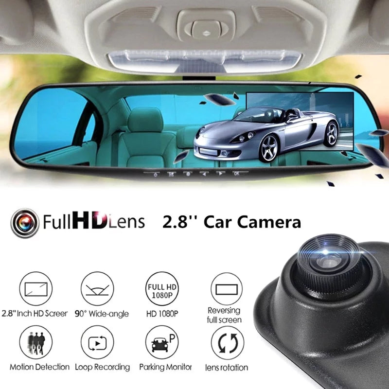 Hd 1080P 2.8" Lcd Display Screen Rear View Mirror Dash Cam Camera Video Recorder Night Vision Dvr