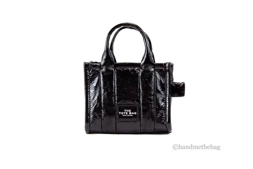 Marc Jacobs The Shiny Crinkle Micro Tote Black Leather Crossbody Bag Handbag