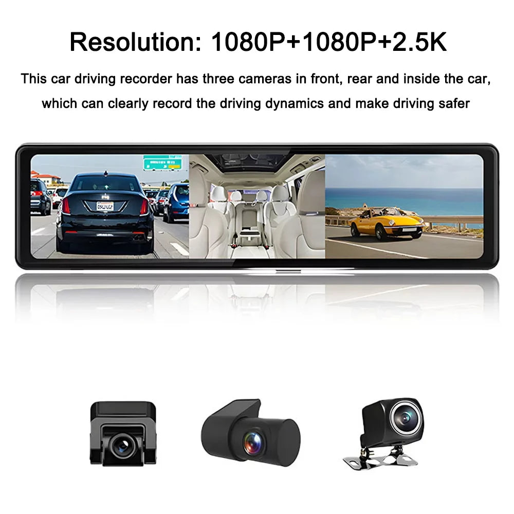 Andoer Dash Camera,3 Cameras Dash Cam Mirror Bt Car Touched Screen Bt Car Video 2.5k Clear Car 12in 2.5k Clear Car Camera Car Rearview Mirror Cam 12in 2.5k Rearview Mirror Bt Screen 2.5k Car