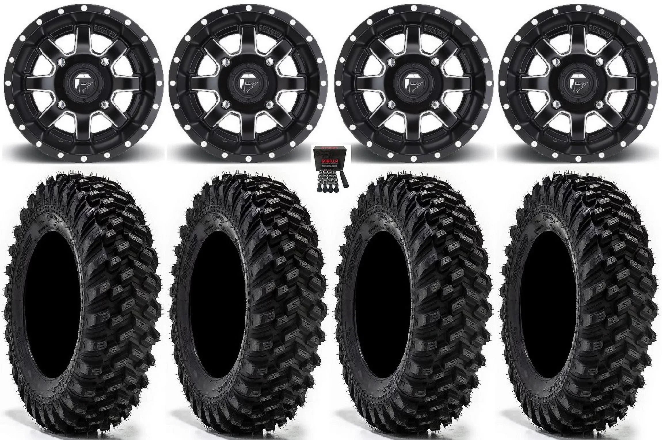 Fuel Maverick 15" Wheels Black 32" Warrior  Sticky Tires Can-Am Maverick  / Honda Pioneer 1000 / Talon