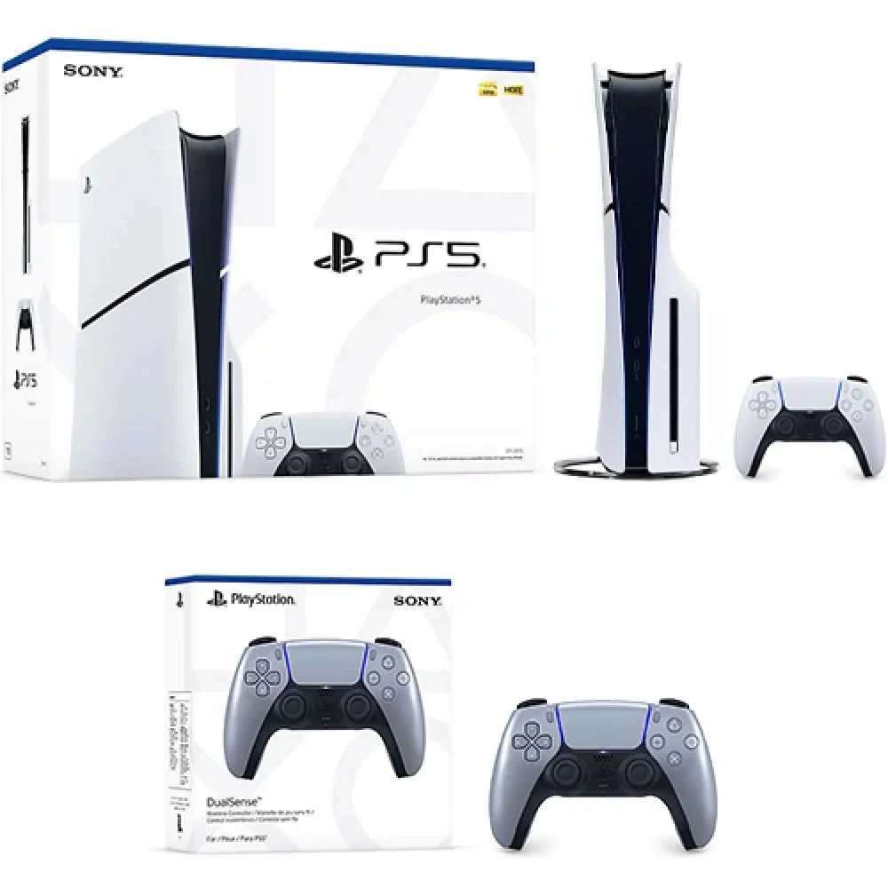PlayStation 5 Slim Console + PlayStation 5 DualSense Wireless Controller Sterling Silver - Includes  Console & DualSense Controller - 16GB  1TB  - Custom Integrated / - Up to 120fps @ 12...
