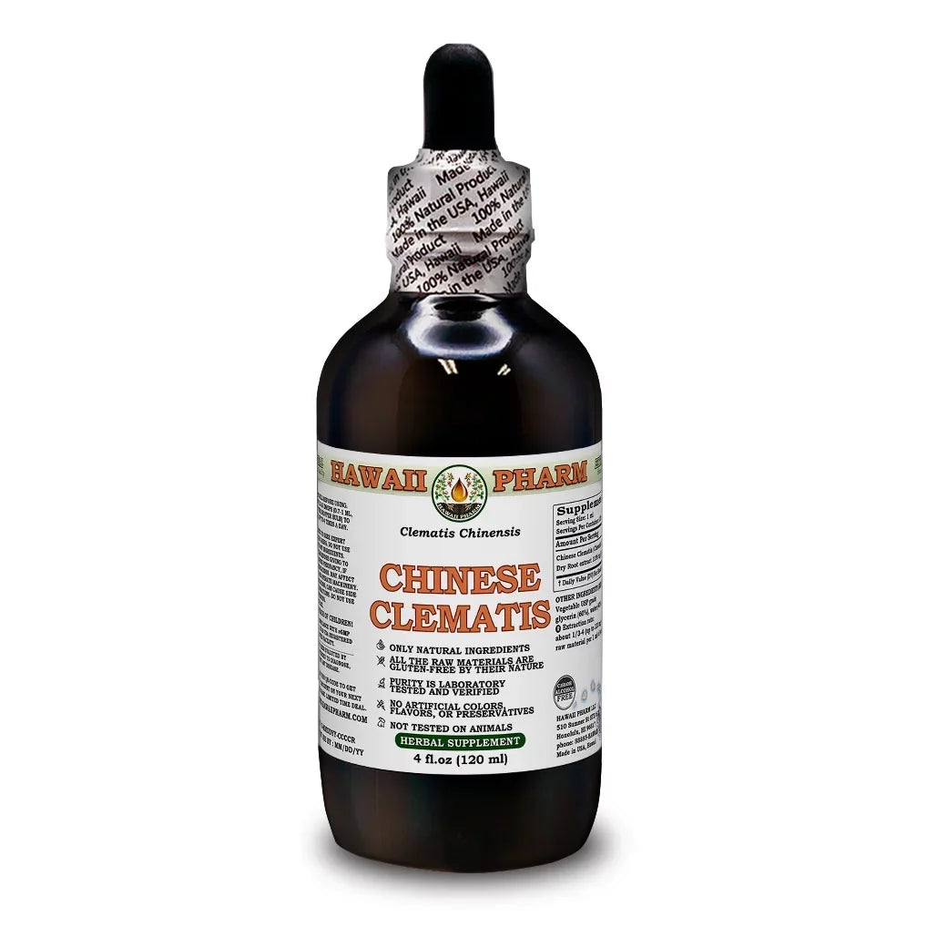 Chinese Clematis (Clematis Chinensis) Dry Root - Liquid Extract. Expertly Extracted by Trusted HawaiiPharm Brand. Absolutely Natural. Proudly made in . Glycerite 4 Fl.Oz