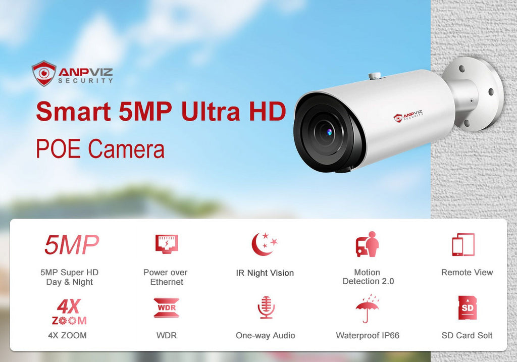 5MP Bullet Camera 4X Zoom Camera Support Human Vehicle Detection 30M  Distance Built in Mic .265