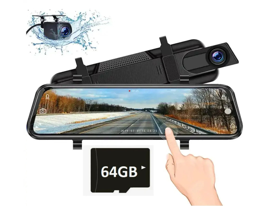 10” Mirror Dash Cam 1080P Touchscreen Dual Lens Front & Rear-View Night Vision 170° Wide Angle, Loop Recording -Sensor, Parking Monitoring Camera (64   Card included)