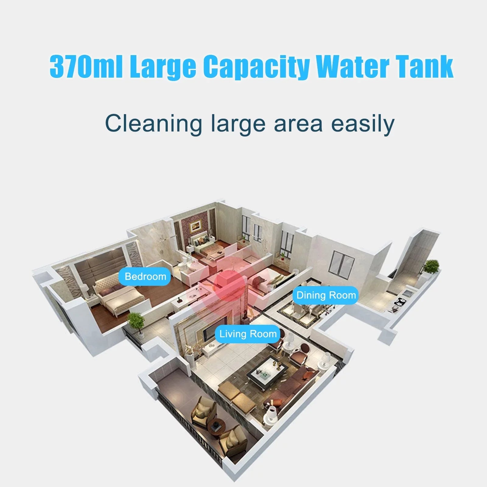 Spirastell Electric mop, Mop 370ml WaterWindow Cleaner Clothes 3 Brush2-levelHandheld Cleaner Floor Water2-levelWith 3 Clothes HeadFloor Steamer 370ml