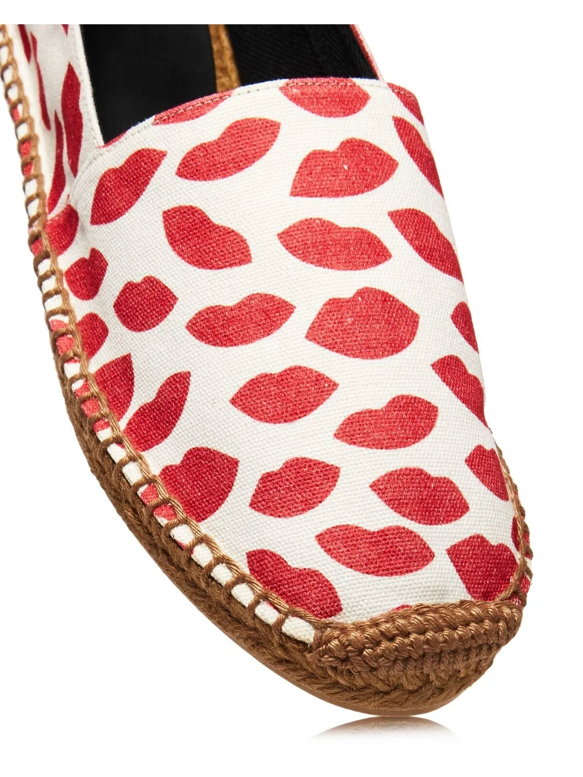 Womens Red Lip Printed Logo Woven Bianco Round Toe Platform Slip On Espadrille Shoes 36