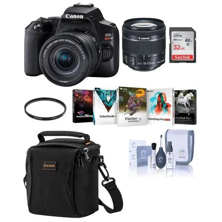 Rebel   Camera with - 18-55mm f/4-5.6   Lens - Black - Bundle With Camera Case, 32GB  Card, 58mm  Filter, Cleaning Kit, Pc Software Package