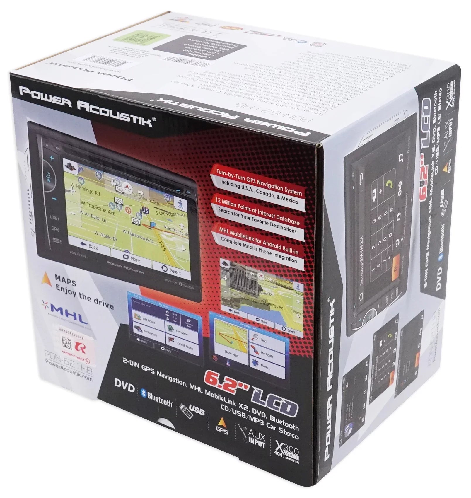 Power Acoustik -621HB 6.2" Incite Double- In-Dash  Navigation  Touchscreen  Receiver with Bluetooth and  Mobilelink