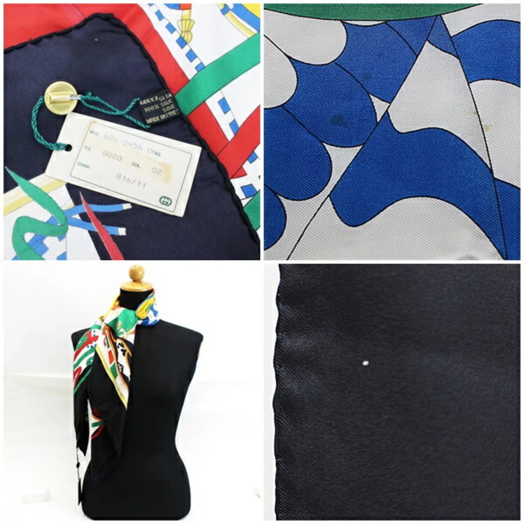 Pre-Owned Gucci Silk Scarf Muffler Stole Black x Multicolor  | Ladies (Good)