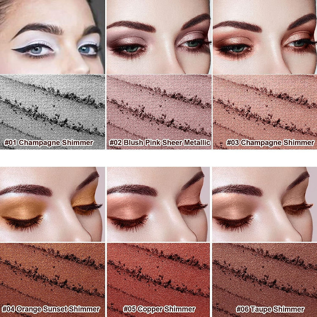 6PCS Shimmer Cream Eyeshadow Stick Set, Brightener Eyeshadow Pencil Crayon, Hypoallergenic Water-proof  and  Long Lasting Eye Shadow Highlighter Makeup