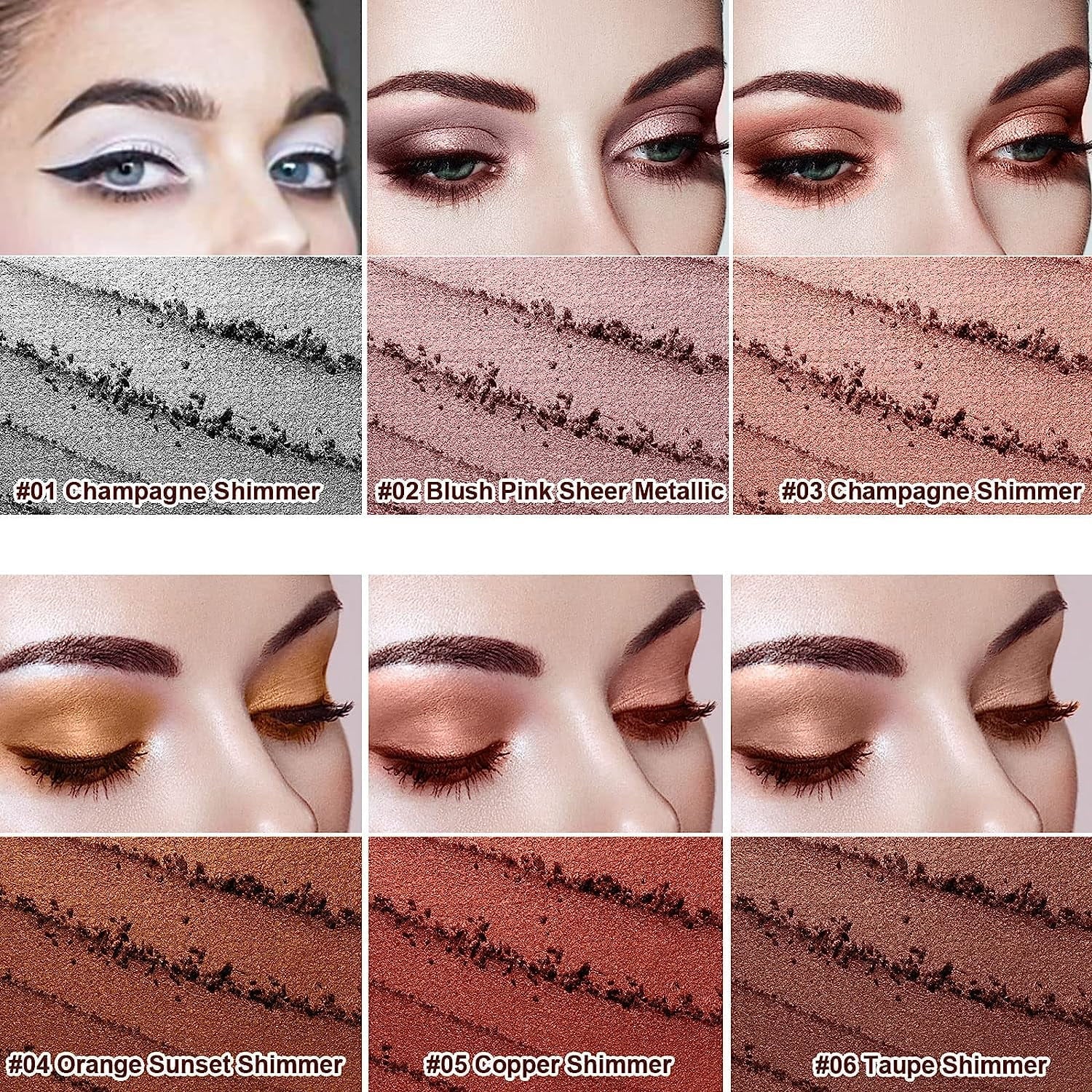 6PCS Shimmer Cream Eyeshadow Stick Set, Brightener Eyeshadow Pencil Crayon, Hypoallergenic Water-proof  and  Long Lasting Eye Shadow Highlighter Makeup