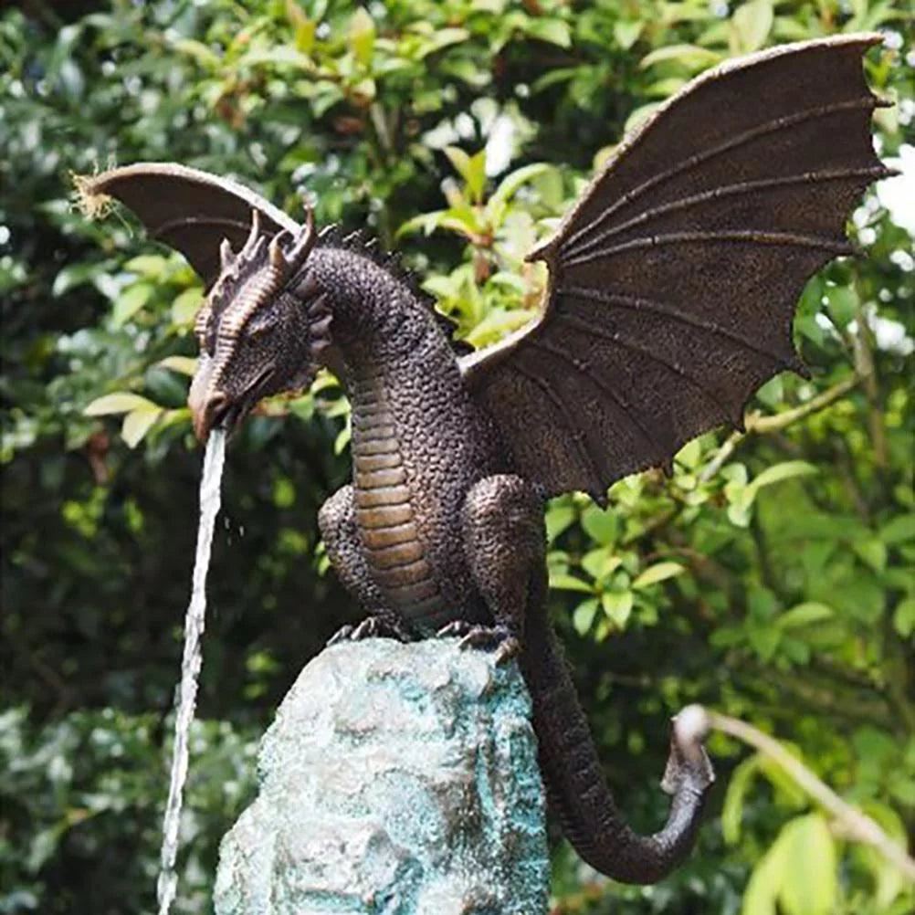 Buumin Garden Dragon Statue Fountain Dragon Ornament Resin Water Feature Sculpture for Home Garden Decoration