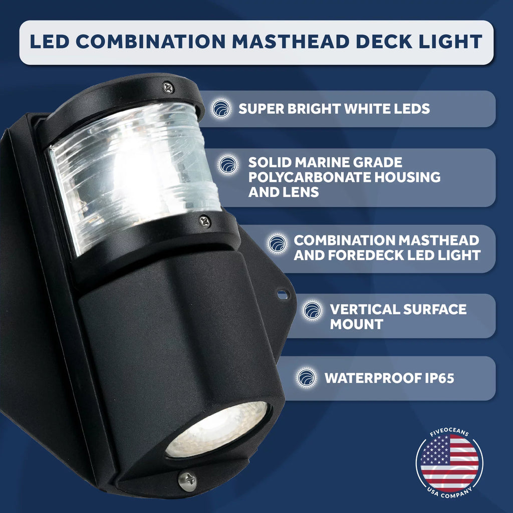 Five Oceans Combination Masthead and Deck Light,  Masthead Deck Spreader Light, 12V, Vertical Mount for Sailvessel -