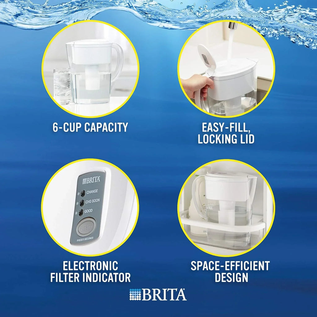 Brita Space Saver Water Filter Pitcher with 1 Replacement Filter, White, 6 Cup Capacity