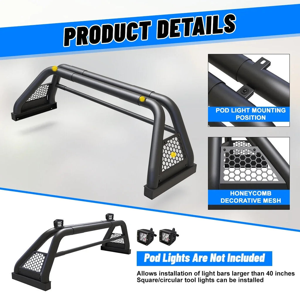 62.9-74.7" Adjustable Truck Roll Sport Bar Chase Rack Bed Bar Fit For 1999-2013 and 2019-2023 Chevy silverado/ sierra