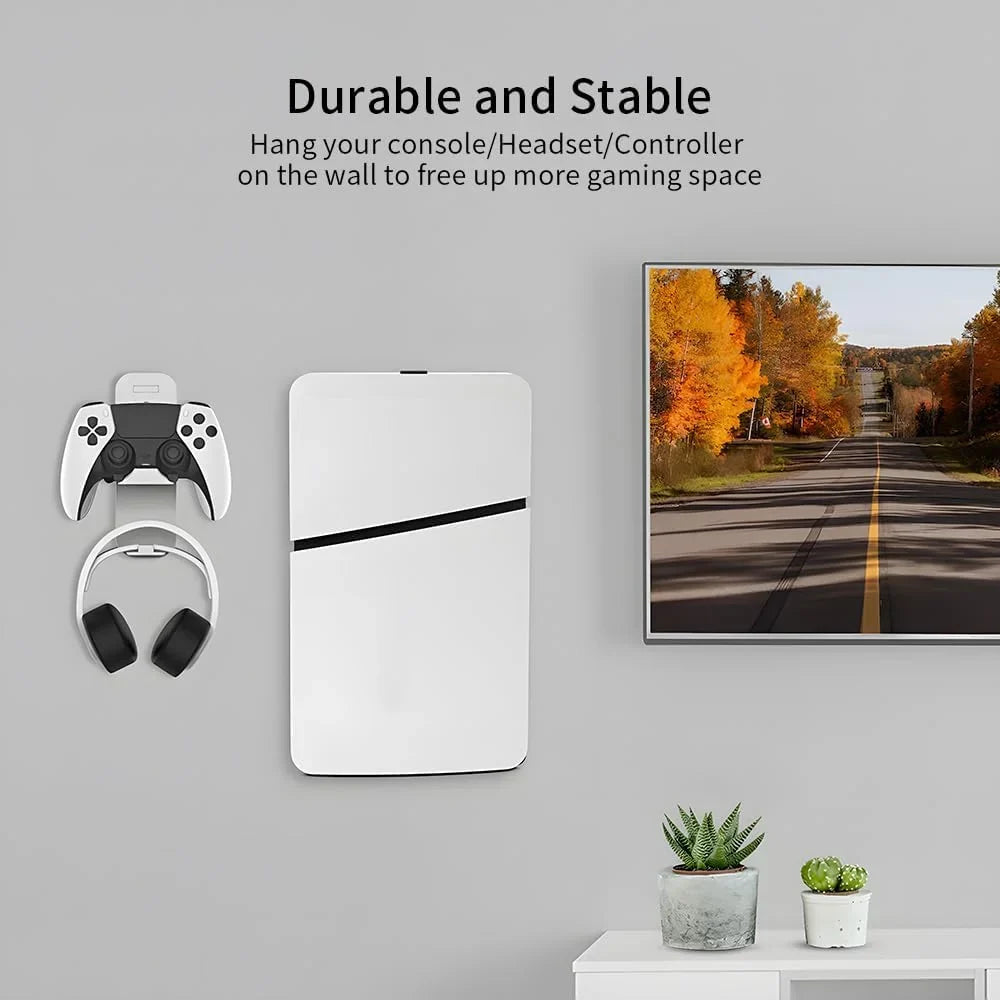 Uberwith Steel Wall Mount Bracket Compatible with  Slim, Stable Metal Wall Hanging Stand for  Slim with Controller Holder & Headphone Hanger,Black