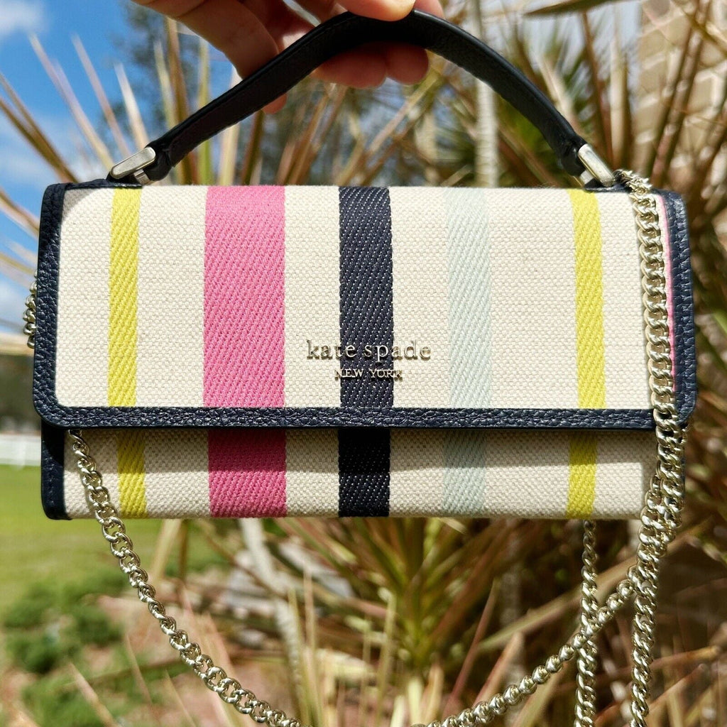 Kate Spade Roulette Canvas Stripe Top Handle Crossbody Multi Color Stripe