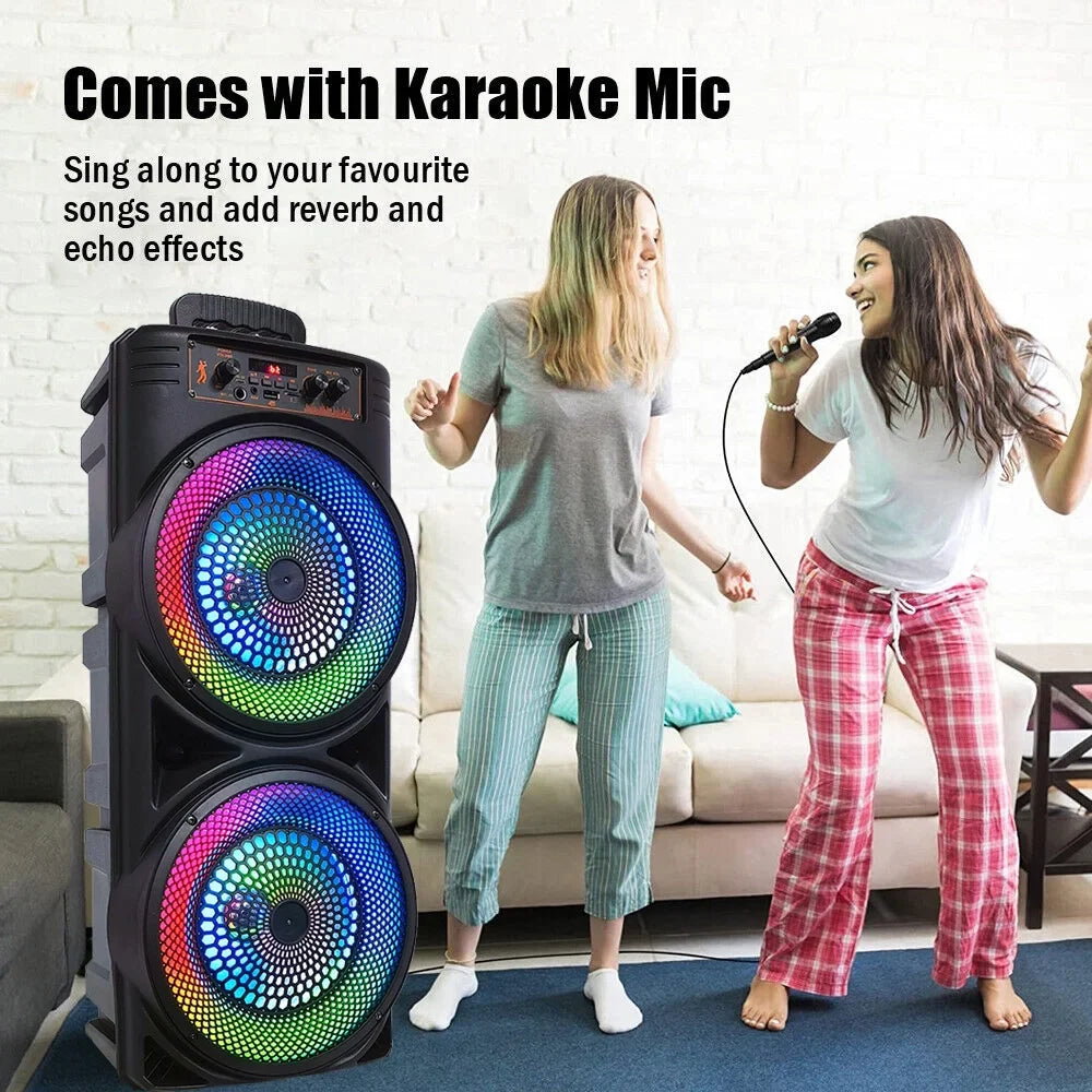 Dual 8-inch Portable Party Bluetooth Speaker 6000W Subwoofer Heavy Bass Loud Sound System Party Speaker & Mic -///