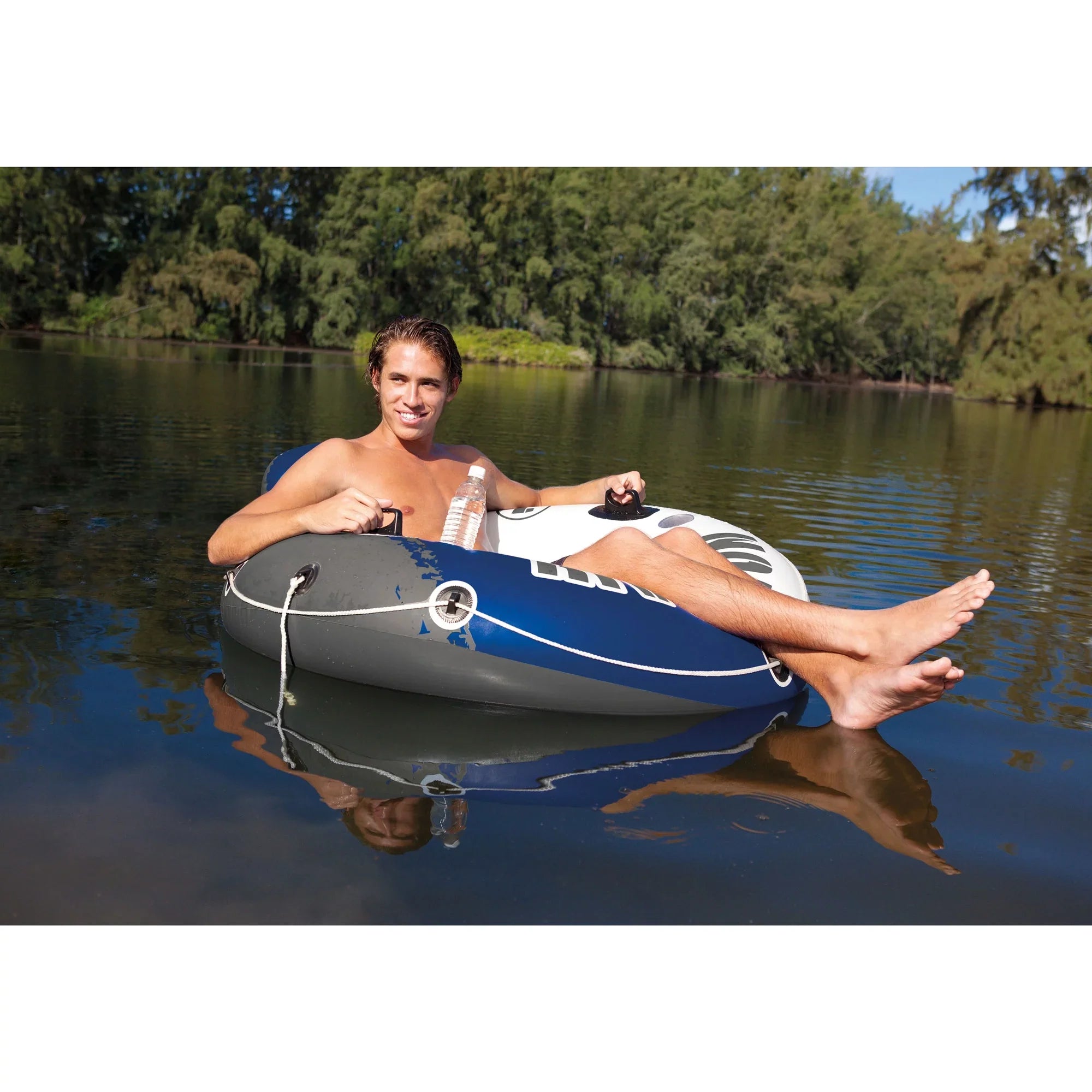 Intex River Run 1 Person Floating Tube (3 Pack) and 12 Volt  Electric Air Pump