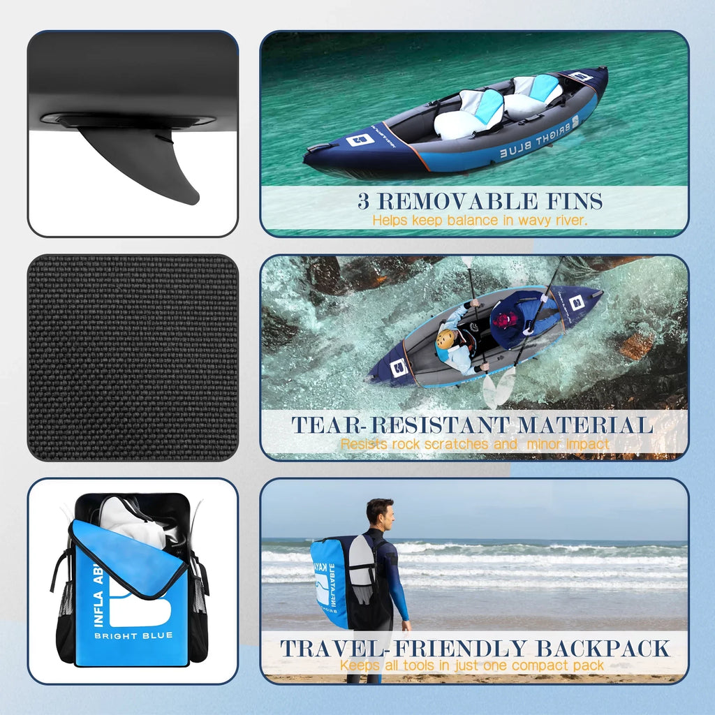 2 Person Inflatable Kayak for Adults Polyester Travel Entertainment Small River or Lake Blue