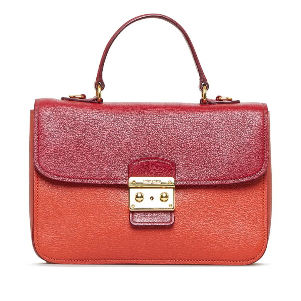 Pre-Owned Miu Miu Miu Madras Bicolor Handbag Shoulder Bag  Orange Red Leather Ladies  (Good)