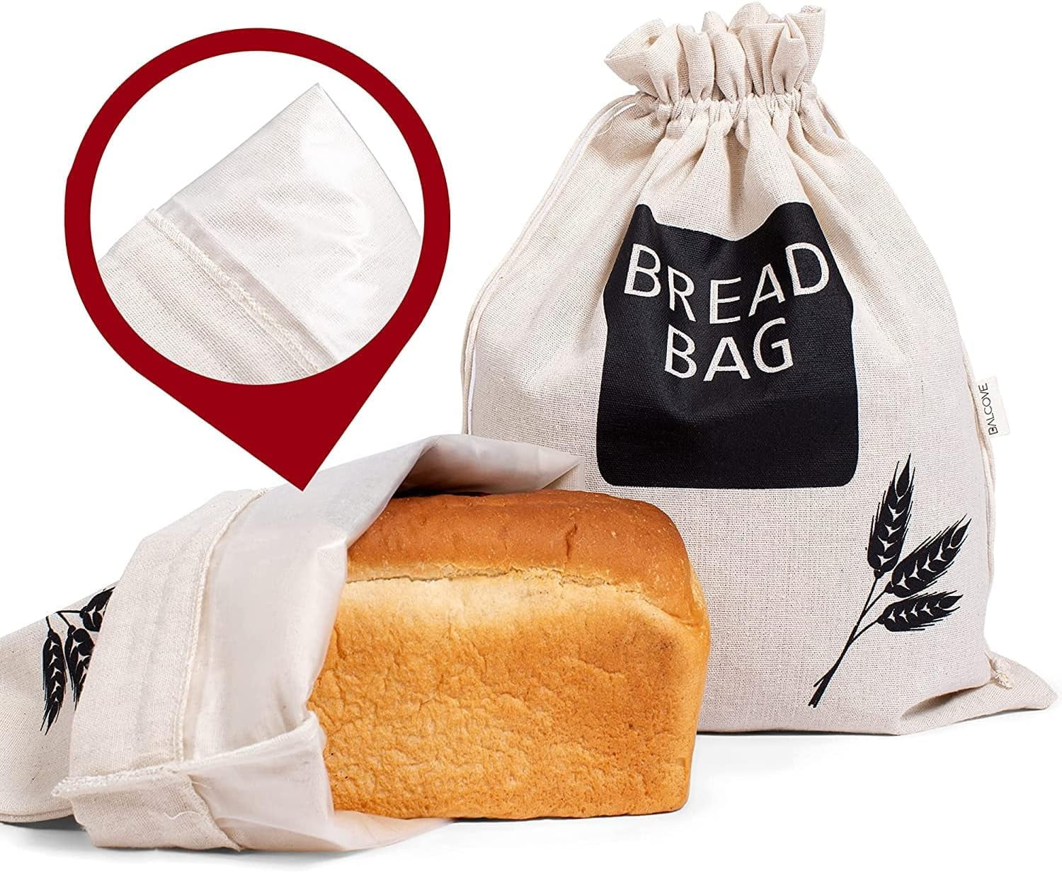 Baodeli 2  Bread Bags for Homemade Bread - Plastic Lined, Reusable Linen Cloth Saver Bag For Sourdough & Homemade Bread Storage - 17" x 13"