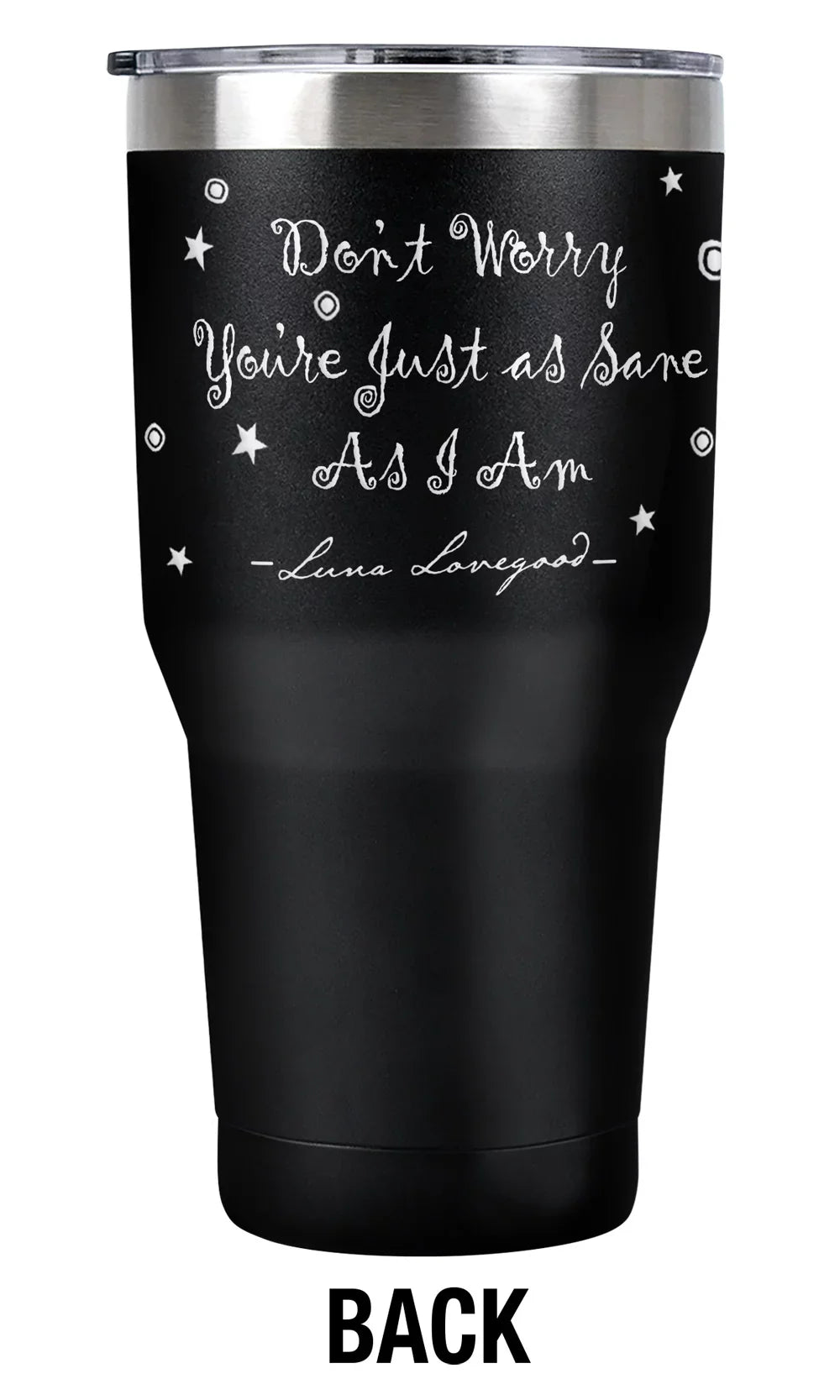 Harry Potter And The Deathly Hallows Part 2 Official Luna Lovegood Spectrespecs Quote 30 oz Travel Tumbler, Stainless Steel, Vacuum Insulated with Leak Resistant Slide-Lock Lid