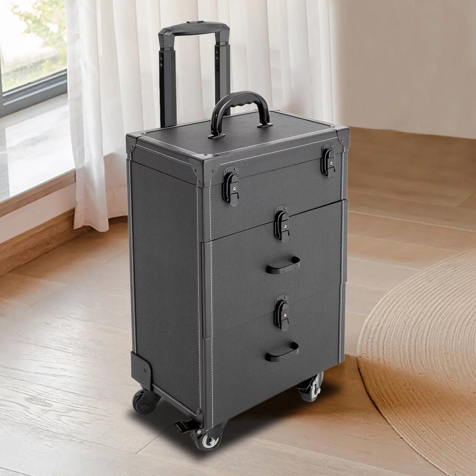 Miumaeov Rolling Makeup Train Case Professional Cosmetic Trolley Storage Luggage Box Nail Polish Organizer