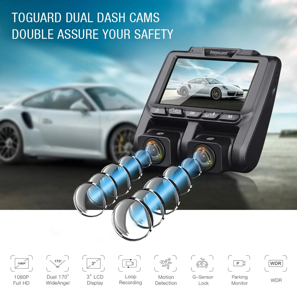 Dual Dash Cam Front and Inside 1080P Dash Camera 3"  Screen Car Camera  with  Night Vision Parking Monitor, -Sensor, Loop Recording