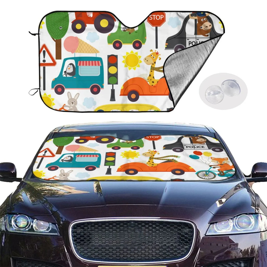 Balery Transports With Animals Windshield Sun Shade, Car Front Window Sunshade Cover ,Automotive Interior Portected Blocks Uv Rays For Car Pickup Truck Suv Accessories- Small