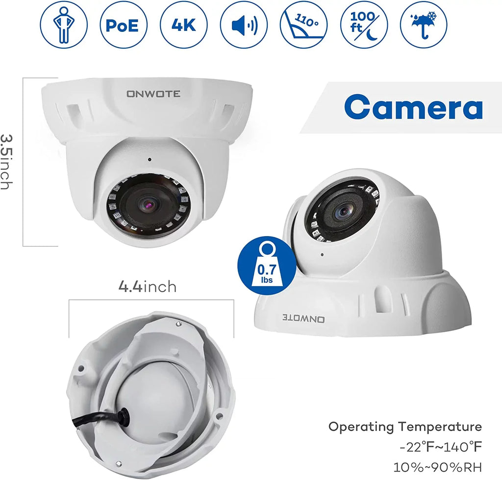 8 Channel 4K Security Camera System,  Human Detection, 8CH 4K 8MP   with 2TB  for 24/7 Recording, 6pcs 4K Wide Angle Outdoor Cameras Wired, 8 Channel Synchronous Playback