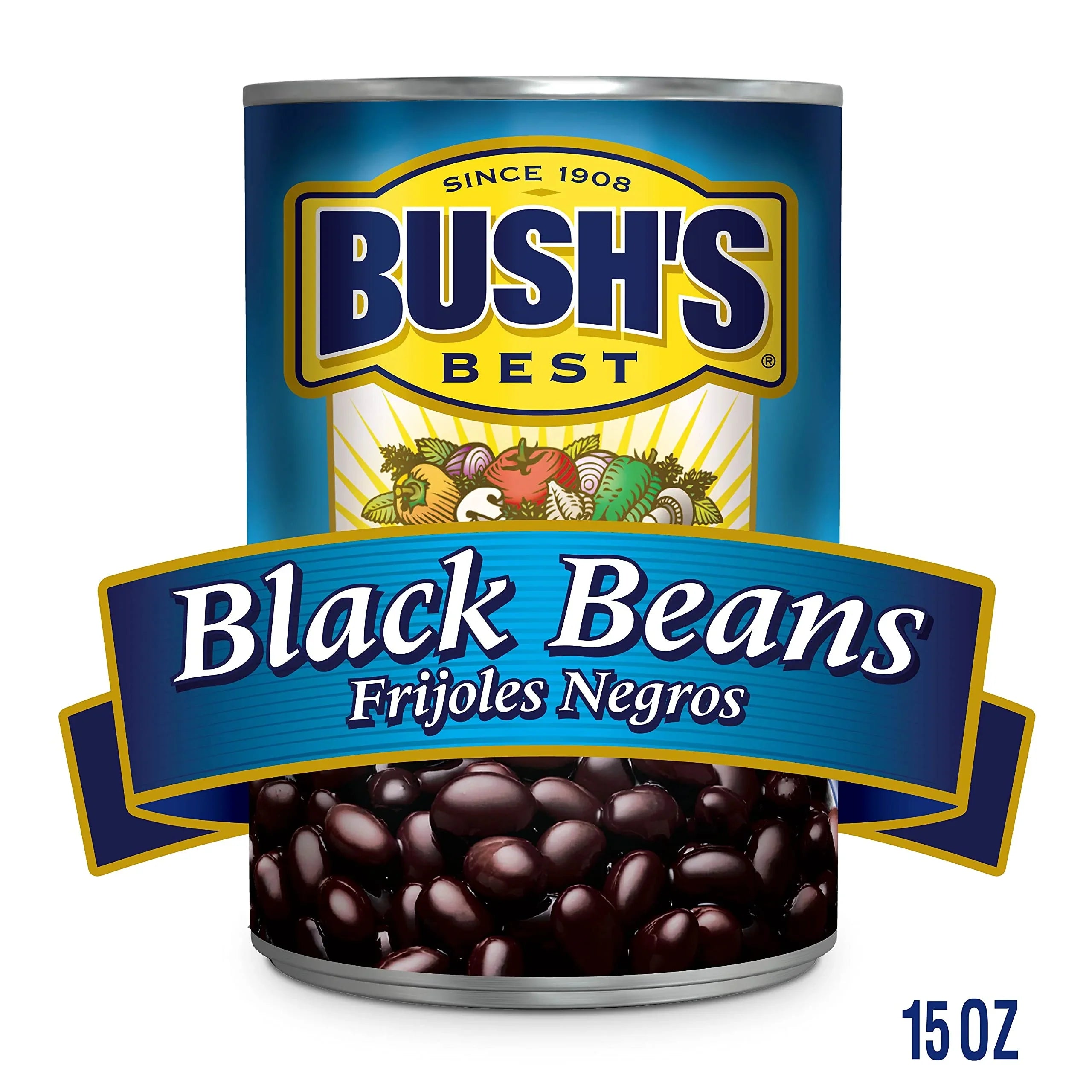 Bush, Best 15 Oz Canned Black Beans, Source Of Plant Based Protein And Fiber, Low Fat, Gluten Free, (Pack Of 12)