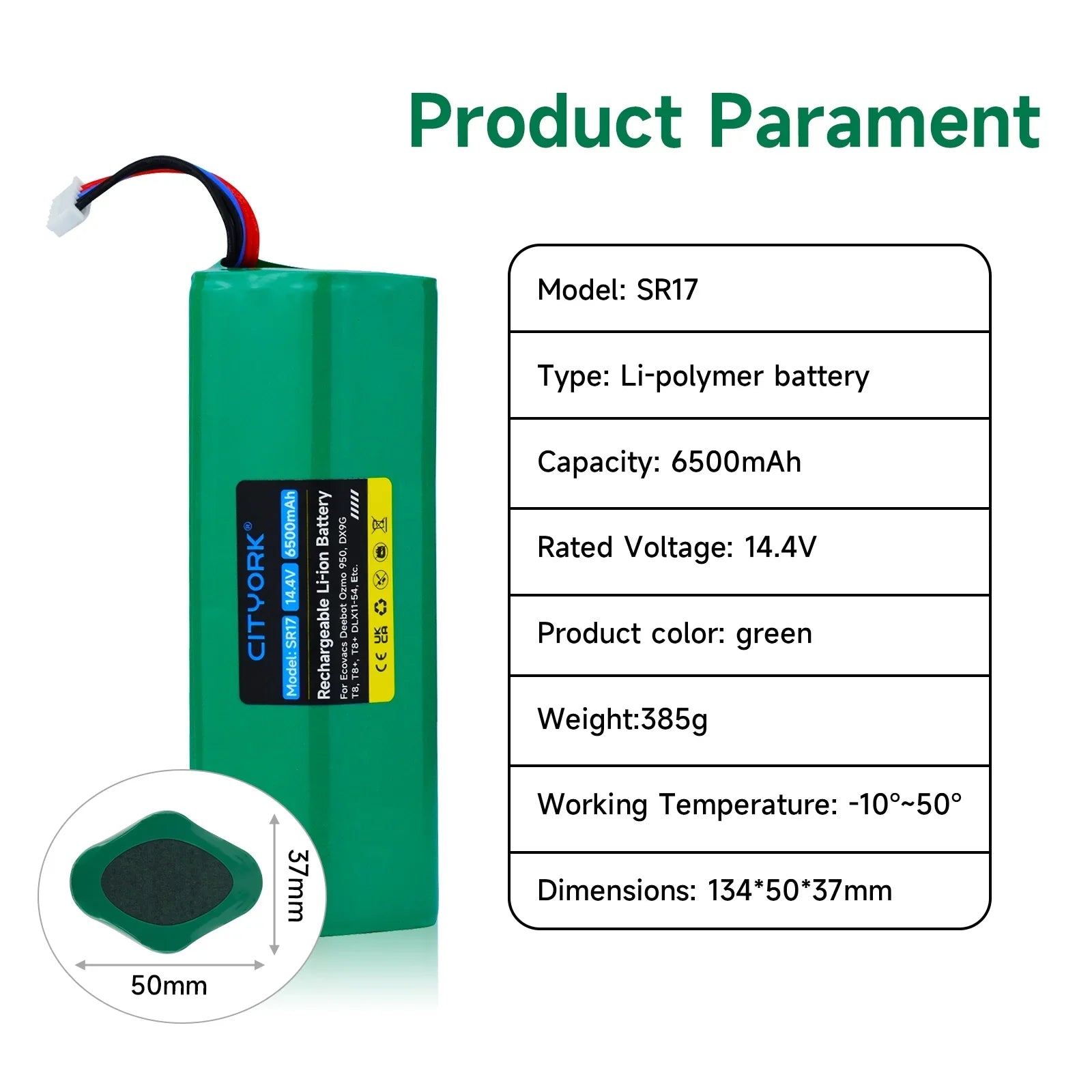 Robot Vacuum Cleaner Li-ion Battery Sweeping Mopping Rechargeable Battery Replacement For Ecovacs Deebot  Ozmo    950    -54-14.8V 6200mAh