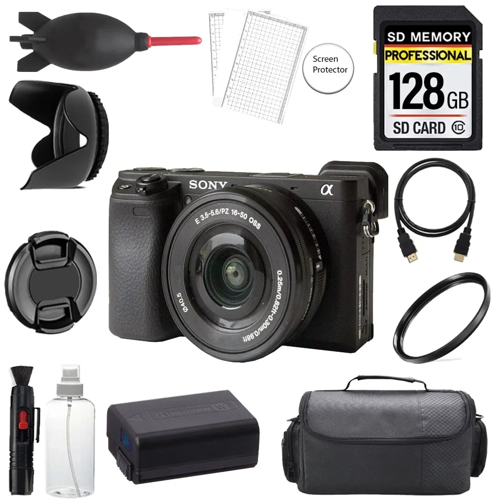 Sony Alpha a6400 Mirrorless Digital Camera with 16-50mm Lens + 128GB + Bag+  Filter- Basic Kit