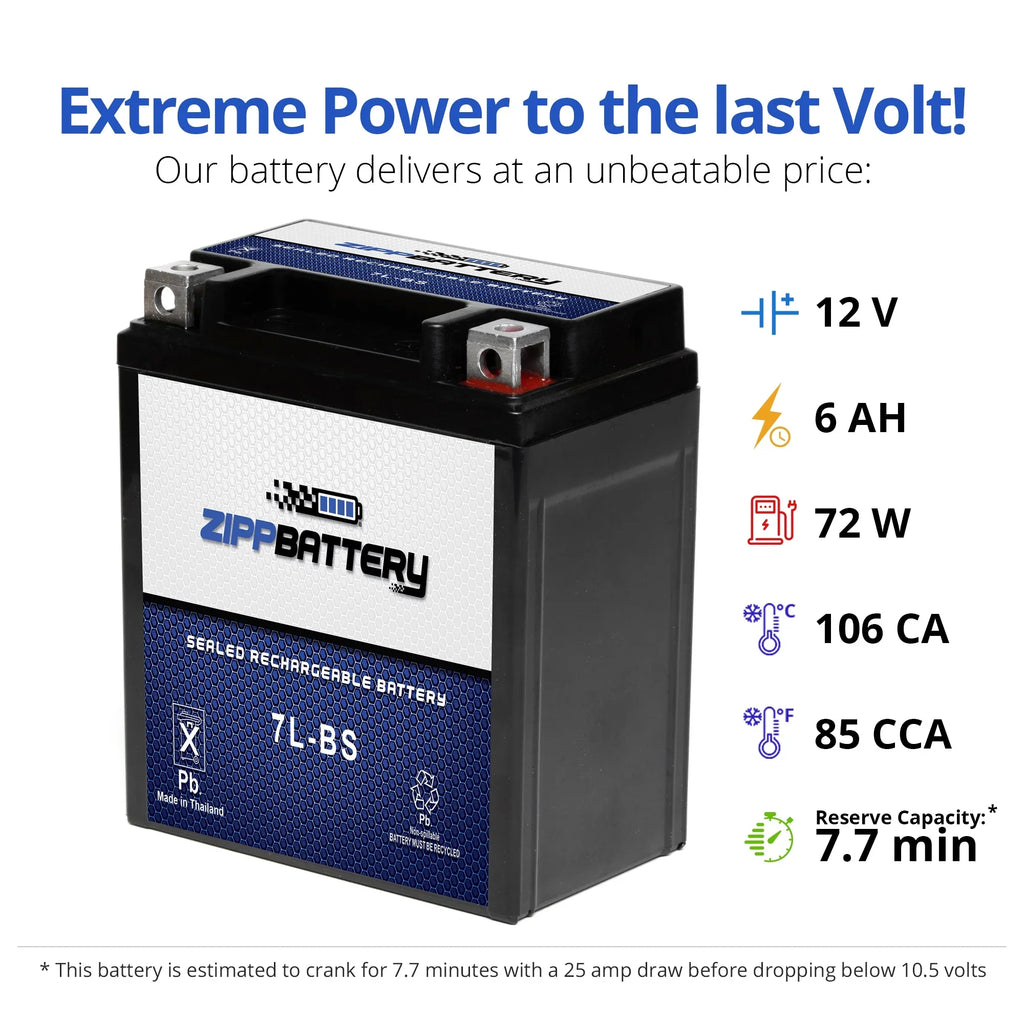 Zipp Battery - (7L- 12 Volt,6 Ah, 75 ) Motorcycle Battery for Honda 250cc Cb250 Nighthawk 1993