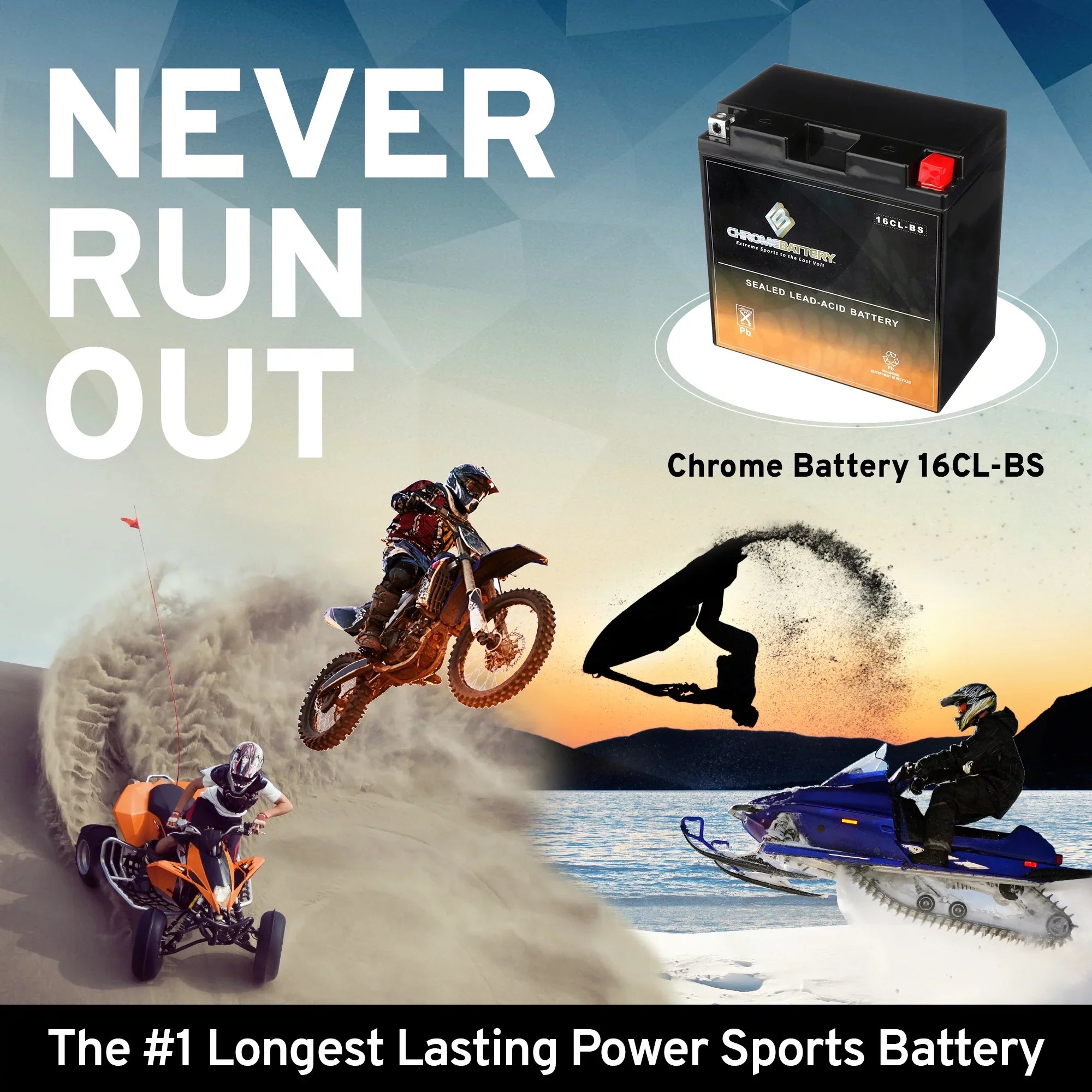Chrome Battery Yb16Cl-Bs Jet Ski Battery for Brp Sea-Doo All Other Models Cc 94-'07