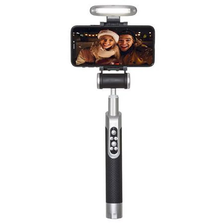 Smart Light Selfie Stick with Rechargeable Battery, Silver Black